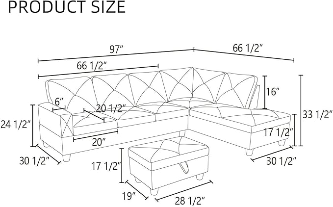 L Shaped Sectional Couches, Modern Modular Sectional Sofa for Living Room Bedroom Furniture, Comfy 4 Seat Couch with Ottoman Storage & Chaise, Brown