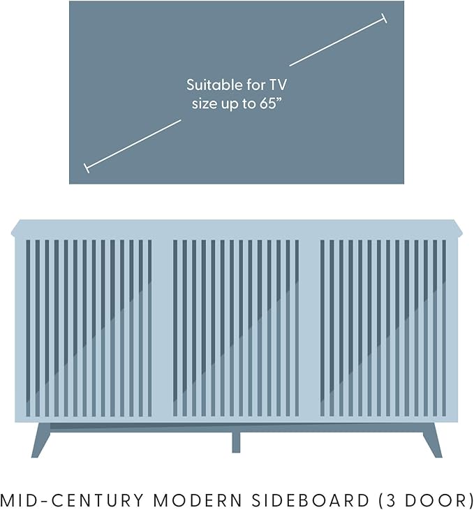 Plank+Beam Mid-Century Modern Wood TV Stand, Three Door Solid Wood Entertainment Console with Storage, 59" L x 16" W x 30" H, Blonde