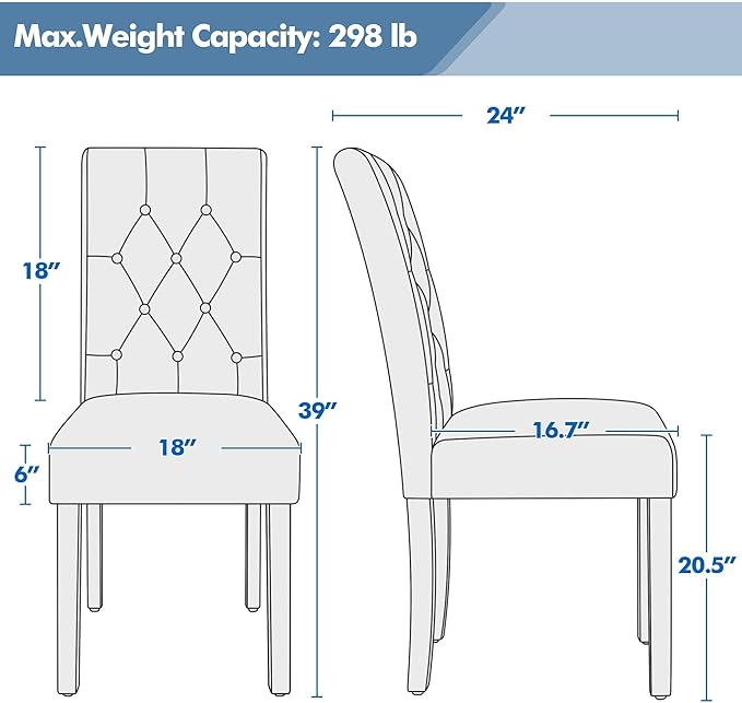 Yaheetech Dining Chairs Set of 4 Modern Style Faux Leather Dining Room Chairs with Solid Wood Legs and Button Tufted Padded for Home Kitchen, White