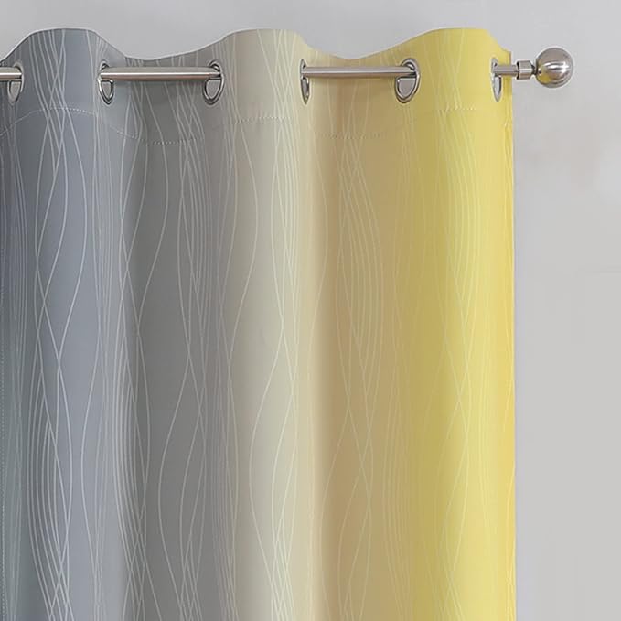 Estelar Textiler Ombre Grey and Yellow Blackout Curtains 72 Inch Length 2 Panels - Image 4
