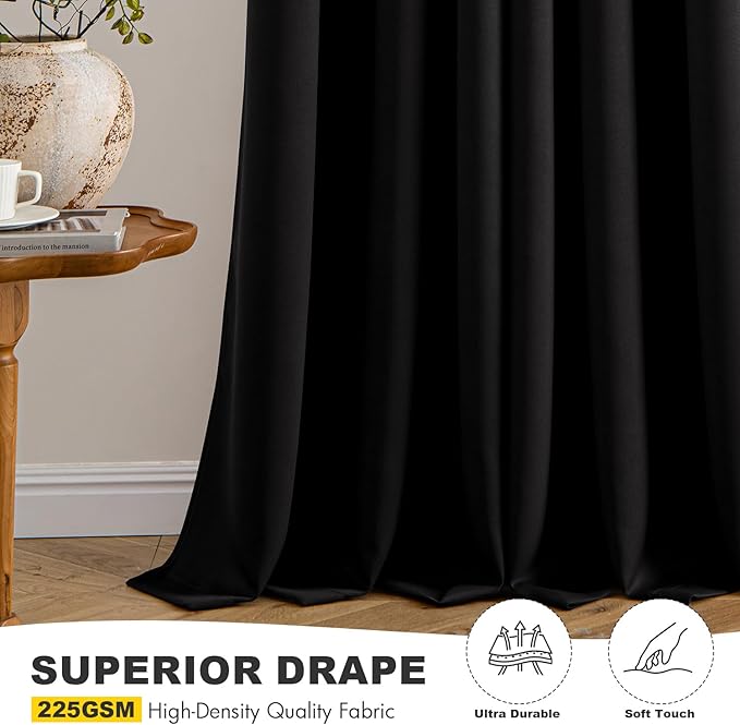 MIULEE Black Blackout Curtains for Bedroom Living Room 63 Inches Long 2 Panels - Image 5