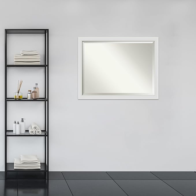 Amanti Art White Bathroom Mirror for Over Sink, 34x44 Flair Soft White Rectangle Vanity Mirror, X-Large Casual Frame, Hangs Horizonally and Vertically, Bathroom Wall Decor, Beveled Edge from WI, USA
