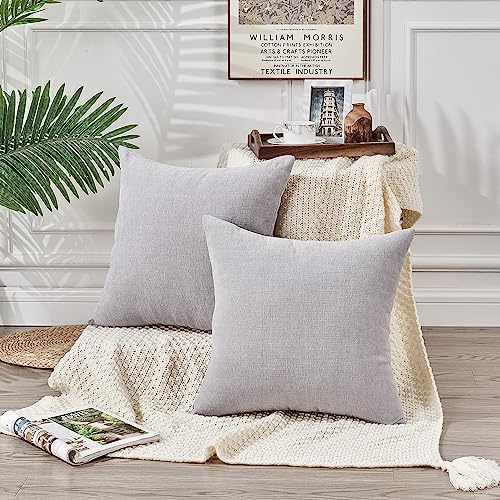 GAWAMAY Light Gray Chenille Throw Pillow Covers 26x26 Set of 2 - Image 2