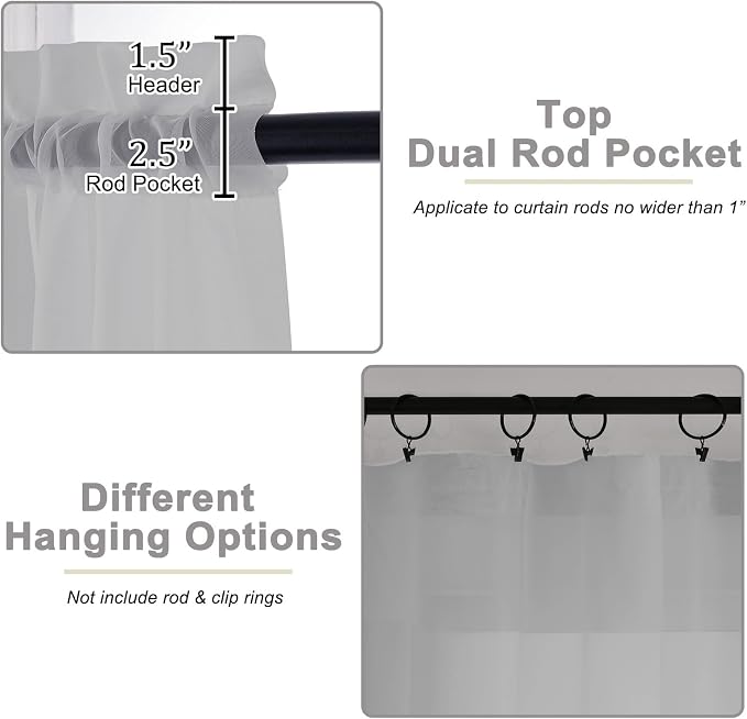 Sheer Light Grey Curtains for Bedroom Living Room 90 Inches Long 2 Panels Set - Image 4