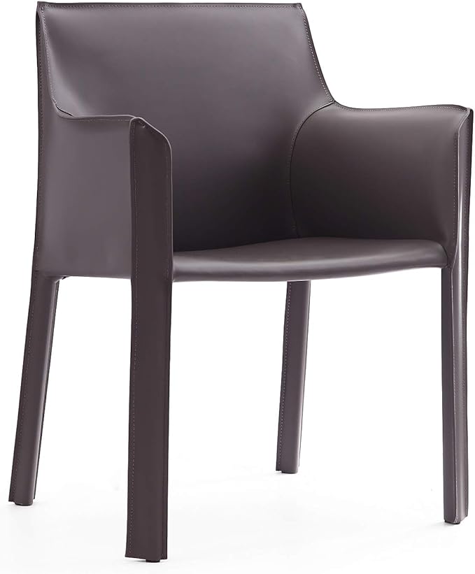 Manhattan Comfort Paris Modern Saddle Leather Dining Chairs, Metal Frame, Comfortable Padded Seat, Fully Assembled Armchair Accent Furniture, Set of 6, Grey