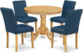 East West Furniture ANAB5-OAK-55 5 Piece Dining Room Table Set Includes a Round Kitchen Table with Pedestal and 4 Oasis Blue Faux Leather Upholstered Parson Chairs, 36x36 Inch, Oak