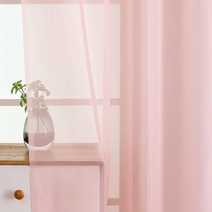 Blush Pink Window Sheer Curtains 45 Inches Length, Voile Short Curtains - Image 5