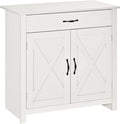 HOMCOM Farmhouse Sideboard Buffet Cabinet, Barn Door Coffee Bar Cabinet with Drawer and Adjustable Shelf, for Living Room, Entryway, White Wash