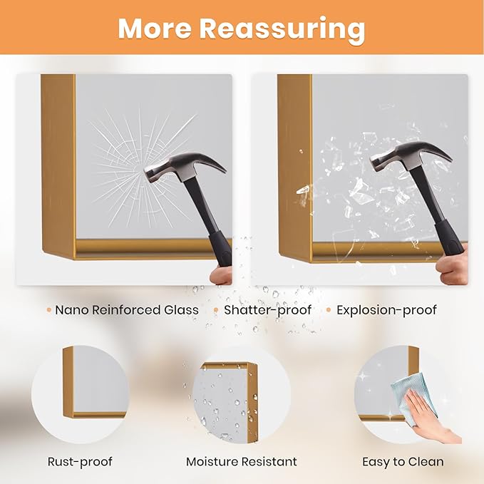 Melodieux Wall Vanity Bathroom Mirror for Over Sink, 30"x48" Rounded Rectangle Metal Deep Frame Wall Mounted Mirror Wall Decor for Living Room Hallway, Gold