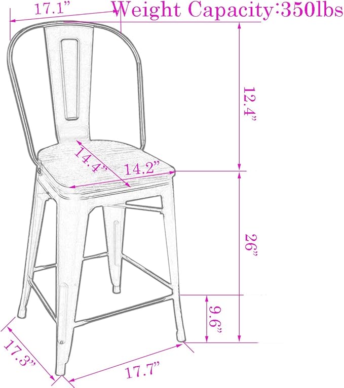 Changjie Furniture 26 Inches Bar Stools, Counter Height Bar Stools with Back Modern Barstools Bar Chairs Set of 4 for Kitchen (26 Inch, White)