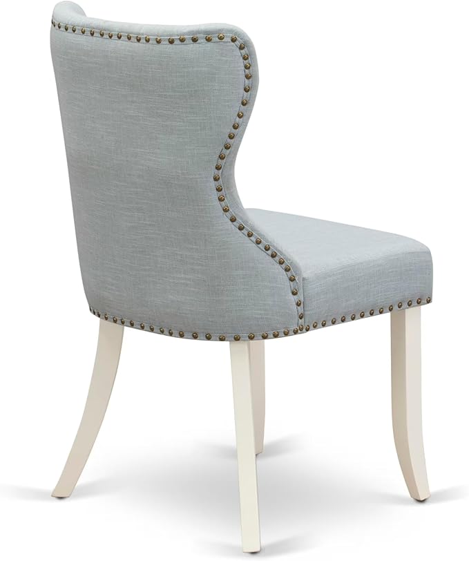 East West Furniture V077SI215-5 5 Piece Dining Set Includes a Rectangle Dining Room Table with V-Legs and 4 Baby Blue Linen Fabric Upholstered Parson Chairs, 40x72 Inch, Multi-Color