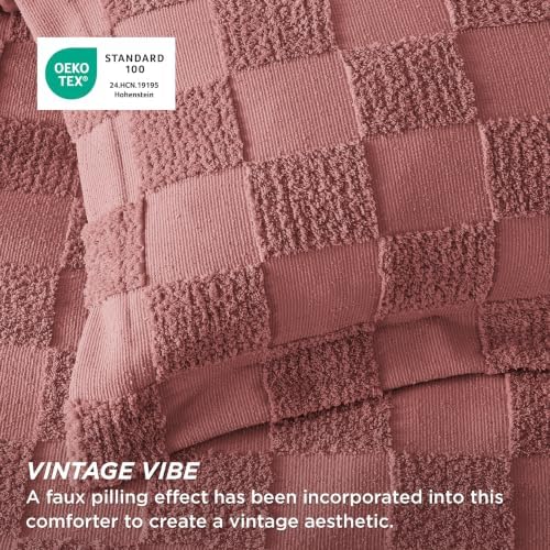 Bedsure Grayish Pink Comforter Queen Set, Boho Soft Plaid Bedding Set 3 Pcs - Image 5