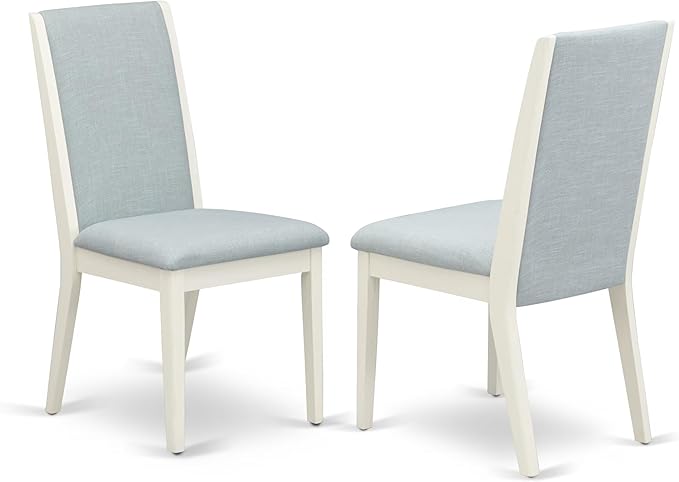 East West Furniture V097LA015-9 9 Piece Kitchen Table & Chairs Set Includes a Rectangle Dining Table with V-Legs and 8 Baby Blue Linen Fabric Parson Chairs, 40x72 Inch, Multi-Color