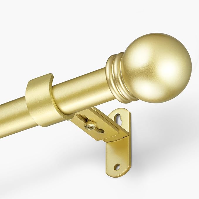 Curtain Rods for Windows 16 to 76 Inches, Curtain Rod Max Adjustable Length of 88 IN, 1" Diameter Drapery Rods Round Finials, Warm Gold, Pack of 1