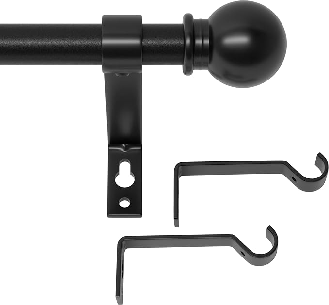 Black Curtain Rods for Windows 66 to 120, Adjustable Length, Heavy Duty Steel by GSBLUNIE