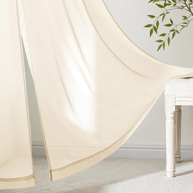 MIULEE Butter Cream Sheer Curtains 63 Inches Long, 4 Panels Set, Rod Pocket - Image 3
