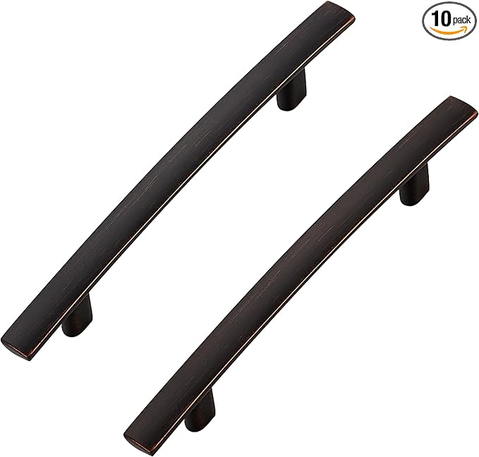 10 Pack Cabinet Handles 4" Hole Center - Curved Cabinet Pulls Oil Rubbed Bronze Drawer Pulls for Kitchen Cupboard Solid Hardware for Dresser Drawer Arch Hardware