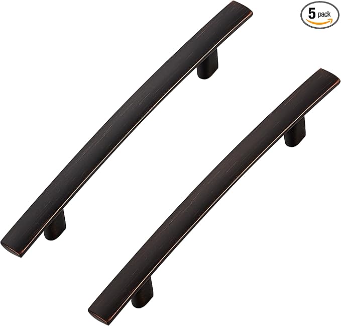5 Pack Cabinet Handles 4" Hole Center - Curved Cabinet Pulls Oil Rubbed Bronze Drawer Pulls for Kitchen Cupboard Solid Hardware for Dresser Drawer Arch Hardware