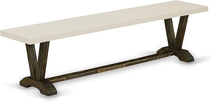 East West Furniture V727FL716-6 6 Piece Dining Table Set Contains a Rectangle Dining Room Table with V-Legs and 4 Dark Khaki Linen Fabric Parson Chairs with a Bench, 40x72 Inch, Multi-Color