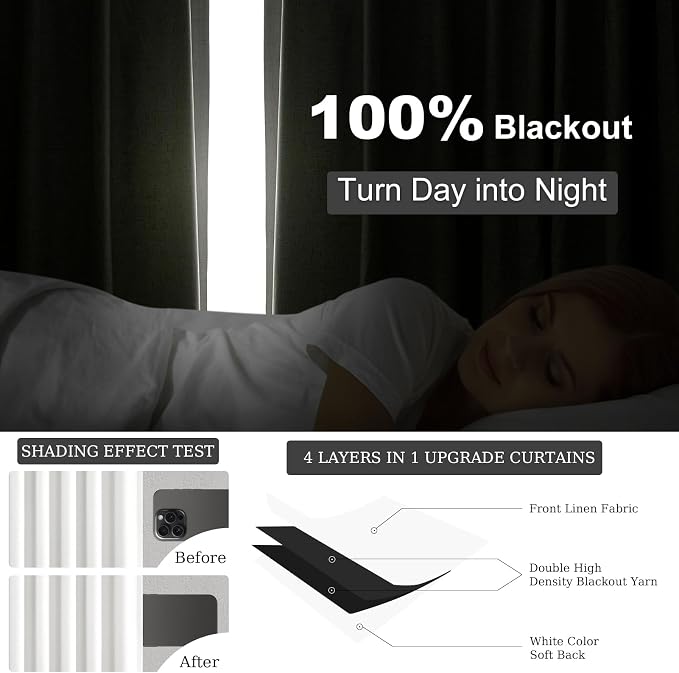 Beige White Linen blackout curtains 84 inch long 2 Panels 100% Black out Linen - Image 4