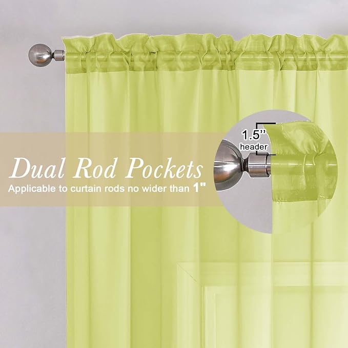 Lecloud Lemon Sheer Curtains 63 Inch Length 2 Pcs, Solid Voile Modern Window - Image 5