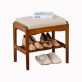 latifolia Small Shoe Bench, Solid Wood Bench with Cushion, 2 Tier Shoe Storage Organizer for Entryway(Walnut,17.71''L)
