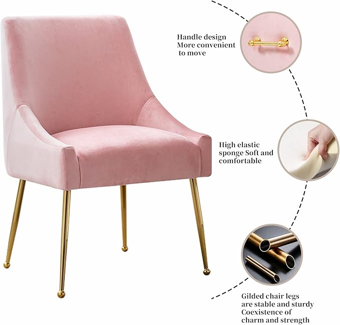 Velvet Dining Chairs Set of 2, Furniture Collection Modern Contemporary Upholstered with Polished Gold Metal Legs(Pink)