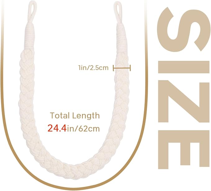 NICEEC 4 Pack Natural Cotton Rope Curtain Tiebacks Elegant Boho Style - Image 3
