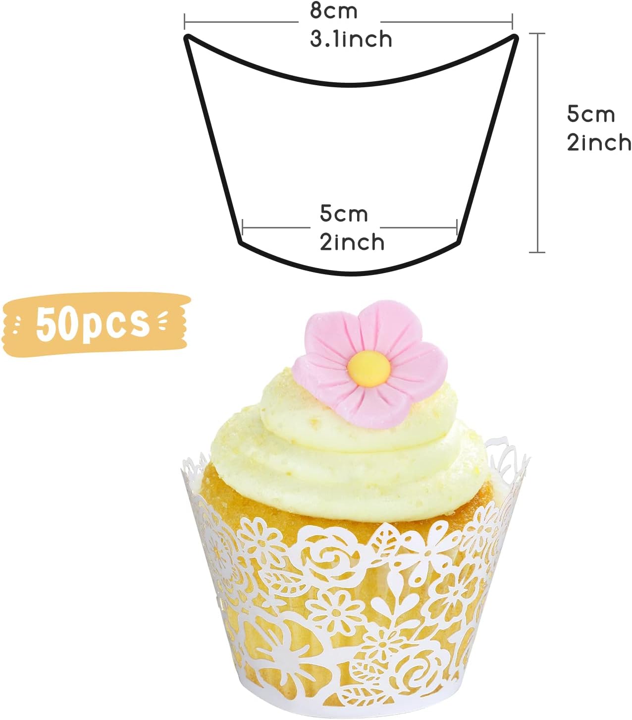 GWHOLE Cupcake Liners White Lace Cupcake Wrappers Wedding Birthday Party Holiday Favors Cupcake Tower Decoration Fancy Small Cupcake Decorating Supplies 50 pcs