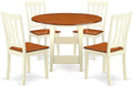 East West Furniture SUAN5-BMK-W 5 Piece Modern Dining Table Set Includes a Round Wooden Table with Dropleaf & Shelves and 4 Dining Room Chairs, 42x42 Inch, Buttermilk & Cherry