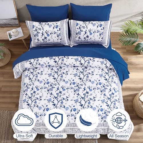 Floral Comforter Full Size, 7 Piece Bed in a Bag Full Blue Flowers on White - Image 3