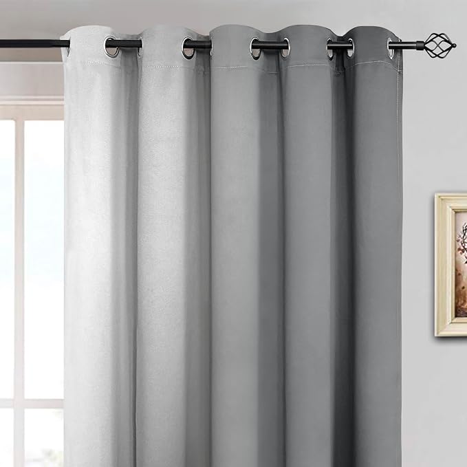 Yakamok 84 Inch Length Gray and Greyish White Gradient Color Ombre Curtains - Image 3