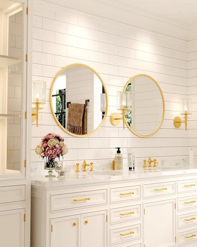 Growsun 30'' Gold Round Mirror, Circle Wall Mirror for Bathroom Vanity, Entryway Living Room with Metal Frame for Home Decor