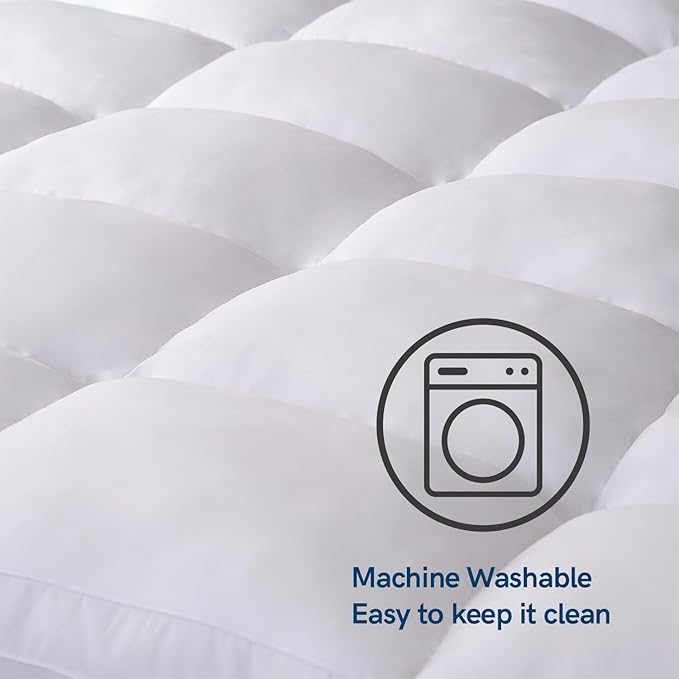 ELEMUSE Queen Mattress Topper for Back Pain, Extra Thick Mattress Pad Cover, Plush Soft Pillowtop with Elastic Deep Pocket, Overfilled Down Alternative Filling