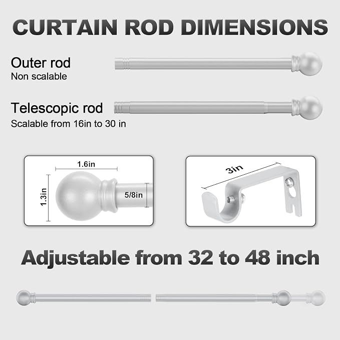 2 Pack Silver Curtain Rods for Bedroom - Image 3