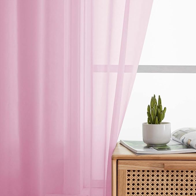 Pink Sheer Curtain for Bedroom Living Room 72 Inches Long 2 Panels Set - Image 6