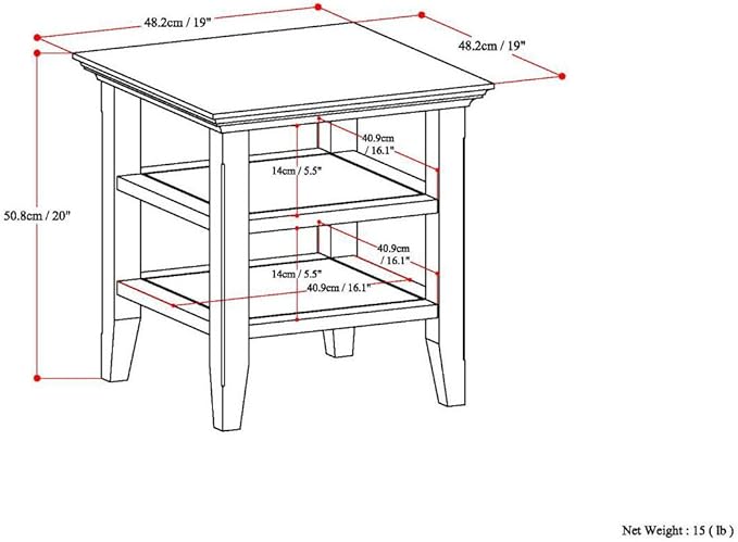 SIMPLIHOME Acadian SOLID WOOD 19 Inch Wide Square Transitional End Table in Rustic Natural Aged Brown, For the Living Room and Bedroom
