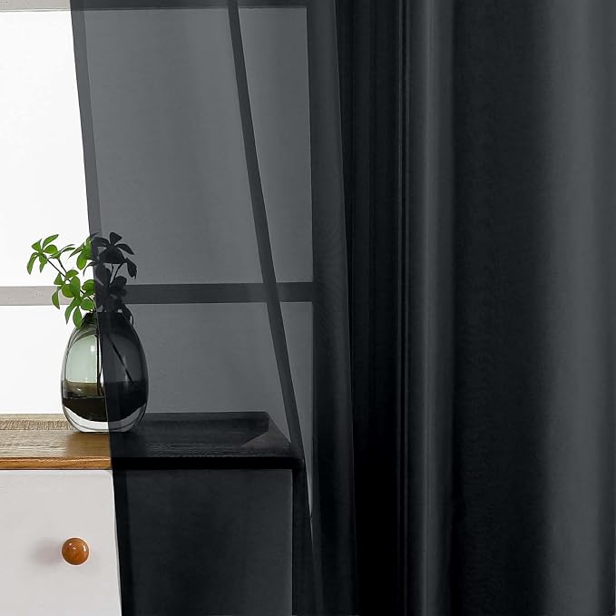 Halloween Black Window Sheer Curtains 45 Inches Length, Voile Short Curtains - Image 5