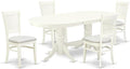 East West Furniture VAVA5-LWH-C 5 Piece Dinette Set for 4 Includes an Oval Dining Table with Butterfly Leaf and 4 Linen Fabric Dining Room Chairs, 40x76 Inch, Linen White