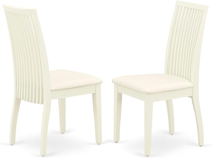 East West Furniture AMIP3-LWH-C 3 Piece Dining Set Contains a Round Dining Room Table with Pedestal and 2 Linen Fabric Upholstered Chairs, 36x36 Inch, Linen White