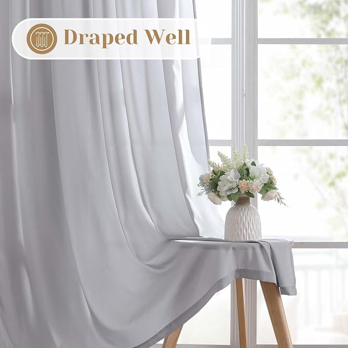 HOMEIDEAS Non-See-Through Light Grey Privacy Sheer Curtains, 52 X 45 Inches - Image 5