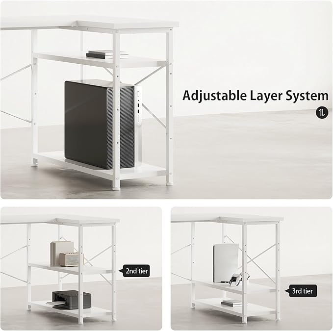 55" Computer Desk with Drawers, Desks for Bedrooms, Writing Desk with Storage, Work Desk for Small Space, White