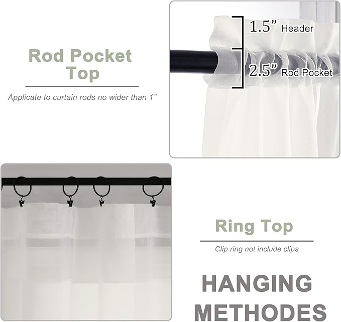 OWENIE Sheer Curtains Ivory, Short Panels Rod Pocket 2 Panels, Cafe Curtains - Image 4