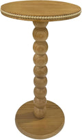 JUIOETURBoho Beaded Round Side Table - Handcrafted Small Accent Table for Small Spaces w/Solid Wood Leg - Drink Table for Living Room, Bedroom, Dorm, Office & Tight Corners (Nature)