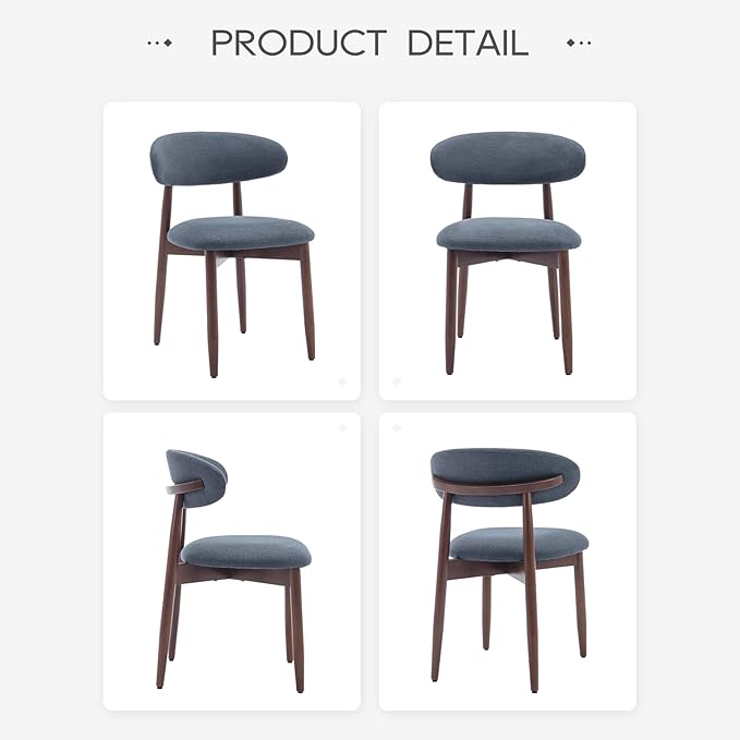 COLAMY Wooden Dining Chairs Set of 6, Modern Fabric Upholstered Dining Room Chair, Farmhouse Kitchen Chairs with Foot Pegs, Blue