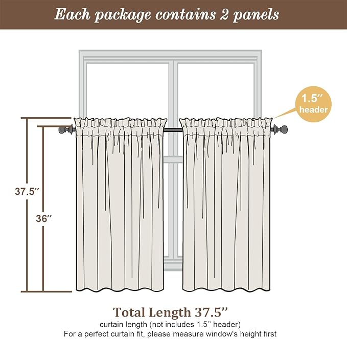 Chyhomenyc Sheer Curtains 36 inch Length 2 Panels Set - Image 3