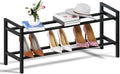Haddockway Bamboo Shoe Rack for Closet, Free Standing Shoe Organizer with Smooth Round Rods & Convenient Handles, Stackable Shoe Storage Shelf for Entryway, Hallway(Black, 2-Tier)