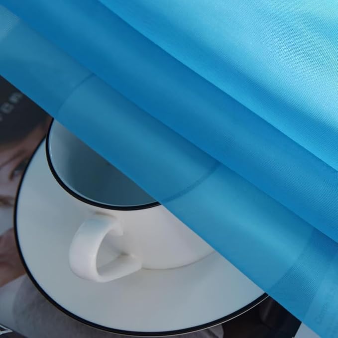 SpaceDresser Basic Rod Pocket Sheer Voile Window Curtain Panels Cyan Blue 1 - Image 5