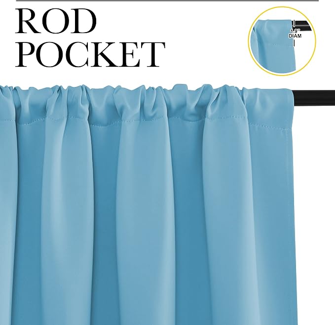 NICETOWN Blackout Curtains for Living Curtains, Teal Blue, 1 Pair, 34-inch W x - Image 2