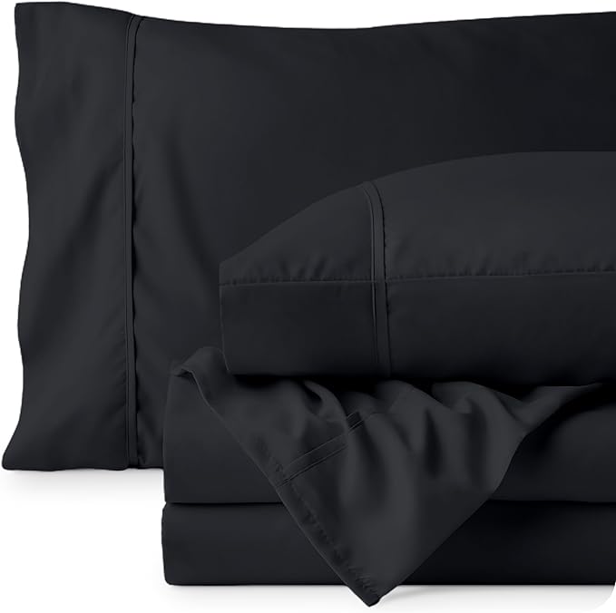 Bare Home Full XL Sheet Set - Luxury 1800 Ultra-Soft Microfiber Full Extra Long Bed Sheets - Double Brushed - Deep Pockets - Easy Fit - 4 Piece Set - Bedding Sheets & Pillowcases (Full XL, Black)
